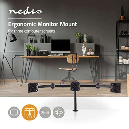 NEDIS - Ergonomische Monitorhalterung - Dreifachmonitorarm - Bis zu DREI Bildschirme - Vollbeweglich - bis 21 kg