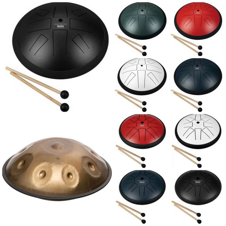 Sela Tongue Drum/Handpan Sammeldeal (10), z.B. Sela Melody Tongue Drum SE 370, Größe 10", Stimmung A Hirajoshi inkl. Mallets&Tasche
