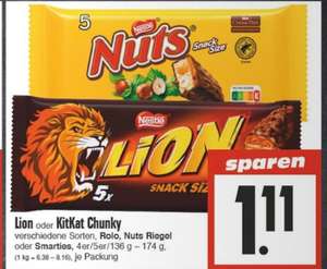 Edeka Hessenring: Nuts Riegel, Lion, Kitkat Chunky, Rolo , je 4 bis 5 Riegel /Packung ab 30.05.23 ,