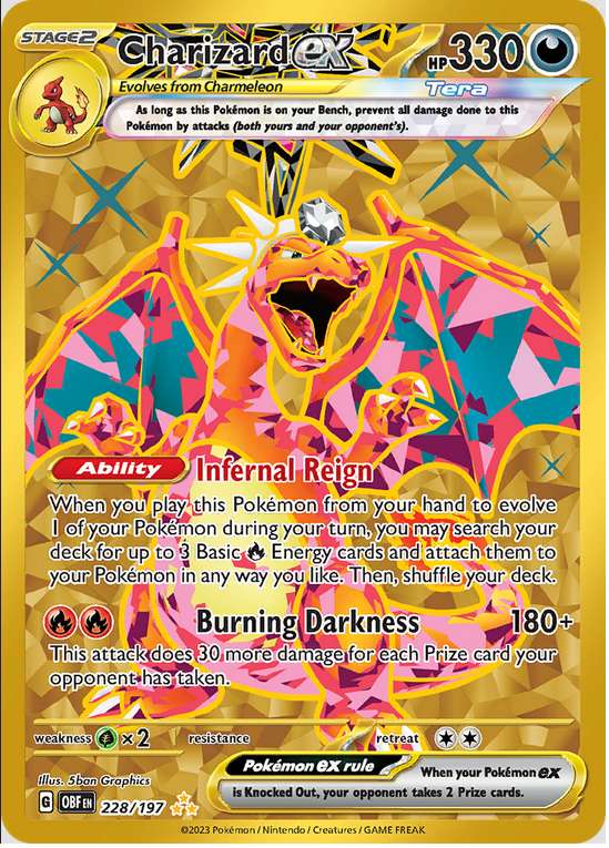 Gold Glurak Ex: Obsidian Flames Illustrierte Seltene Virtuelle Karte für Pokemon Trading Card Live Game