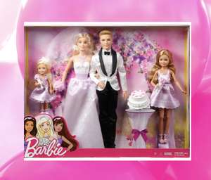 SMYTH TOYS: Barbie Hochzeitsset (4 Puppen: Barbie, Ken, Stacie und Chelsea // 1 Torte und 3 Bouquets)