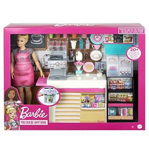 Barbie GMW03 - Naschcafé Spielset, kurviger blonde Barbie (30,4 cm), + 20 realistische Spielteile: ab 3 Jahren - für 24,07€ (Amazon Prime)