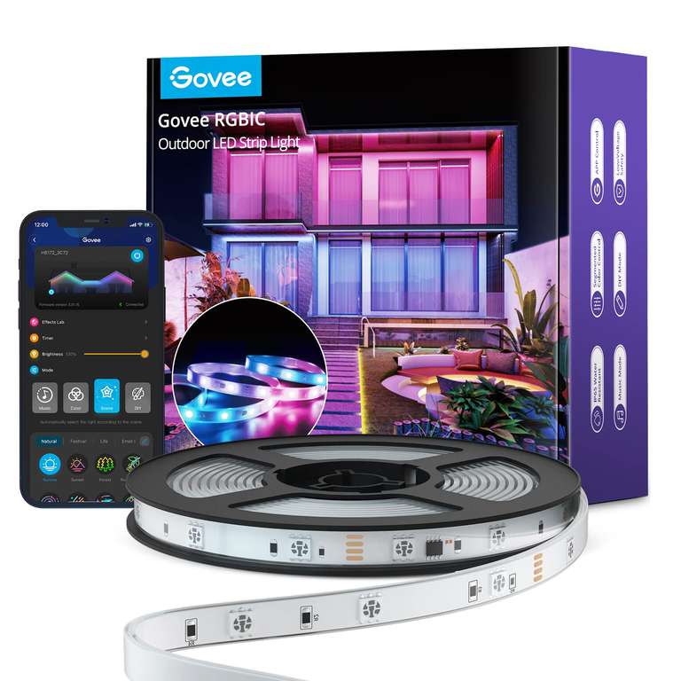 Govee Outdoor LED Strip 10m, IP65 Wasserdicht, Funktioniert mit Alexa, App-Steuerung, RGBIC LED Streifen / Prime