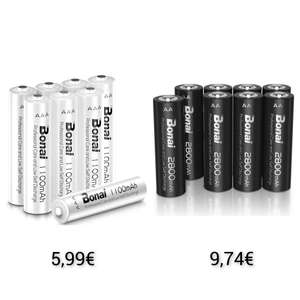 BONAI Akku AAA 1100mAh 8 Stück Wiederaufladbare Batterien 5,99€ oder AA 2800mAh 8 Stück 9,74€ (Prime Spar-Abo)