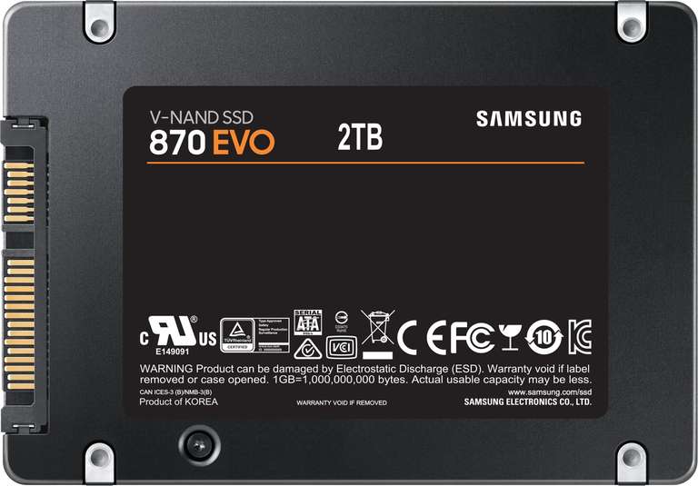 Samsung 870 EVO SSD 2TB (2.5", SATA, 560/530 MB/s, V-NAND TLC, 2GB DDR4 Cache, 1.2PB TBW)