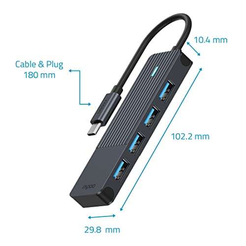 [Prime]Rapoo UCH-4001 USB-C Hub, USB-C auf USB-A, Grau USB-Adapter USB-C zu USB 3.2 Gen 1 Type A, 17 cm