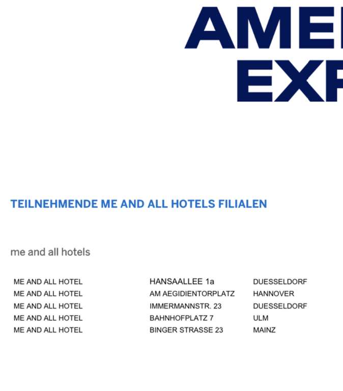 40 Eur Gutschrift „me & all Hotels“ Amex Offers / American Express
