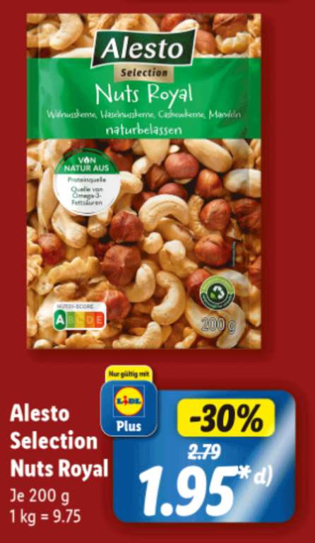 [Lidl+] 30% auf Alesto Selection Nuts Royal Nussmischung 200g