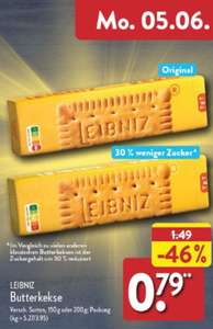Aldi Nord ab Morgen(05.06.): Leibniz Butterkeks in versch.Sorten, 150g(kg 5.27€) -200g(kg 3.95€) Packung