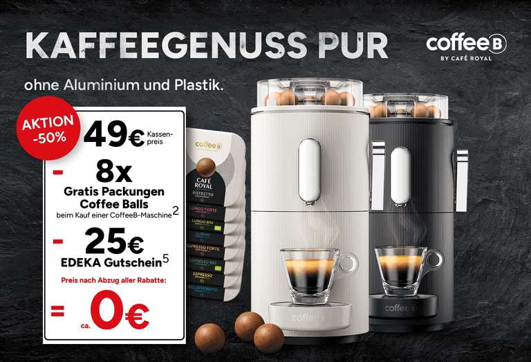 CoffeeB Kaffeemaschine Globe für nur 49 € + 8 Gratis Packungen Coffee Balls + 25 € EDEKA Gutschein