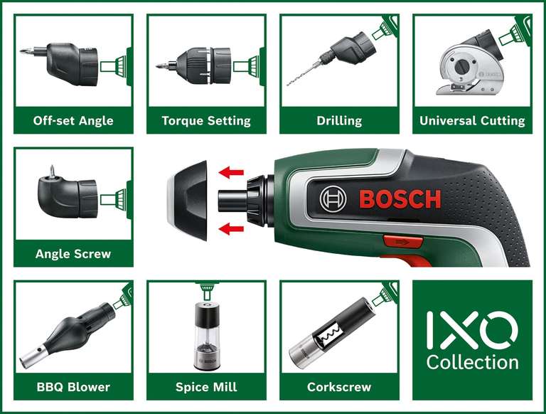 Bosch Home and Garden Bosch Akkuschrauber IXO (7. Generation; 3,6V; 2,0Ah; 5,5Nm; Set inkl. Winkel-Aufsatz; mit Mikro-USB-Kabel) PRIME