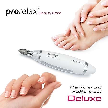 prorelax Maniküre- / Pediküre-Set DELUXE | Hand- und Fußpflege | 15 hochwertige Aufsätze aus chirurgischem Stahl | LED-Licht