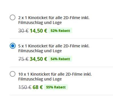 UCI Kinotickets Groupon 2x für 14,50€, 5x für 34,50€, 10x für 68€