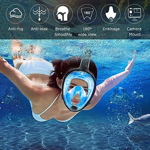 [Amazon]Schnorchelmaske Tauchmaske Vollgesichtsmaske mit 180° Sichtfeld, Dichtung aus Silikon Anti-Beschlag & Wasserdicht (Blau, L/XL)