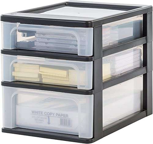 Iris Ohyama, Schubladenschrank, Schubladencontainer, 3 Schubladen (2 x 4L + 1 x 7L), Format A4, durchsichtige Schubladen, organizer (Prime)