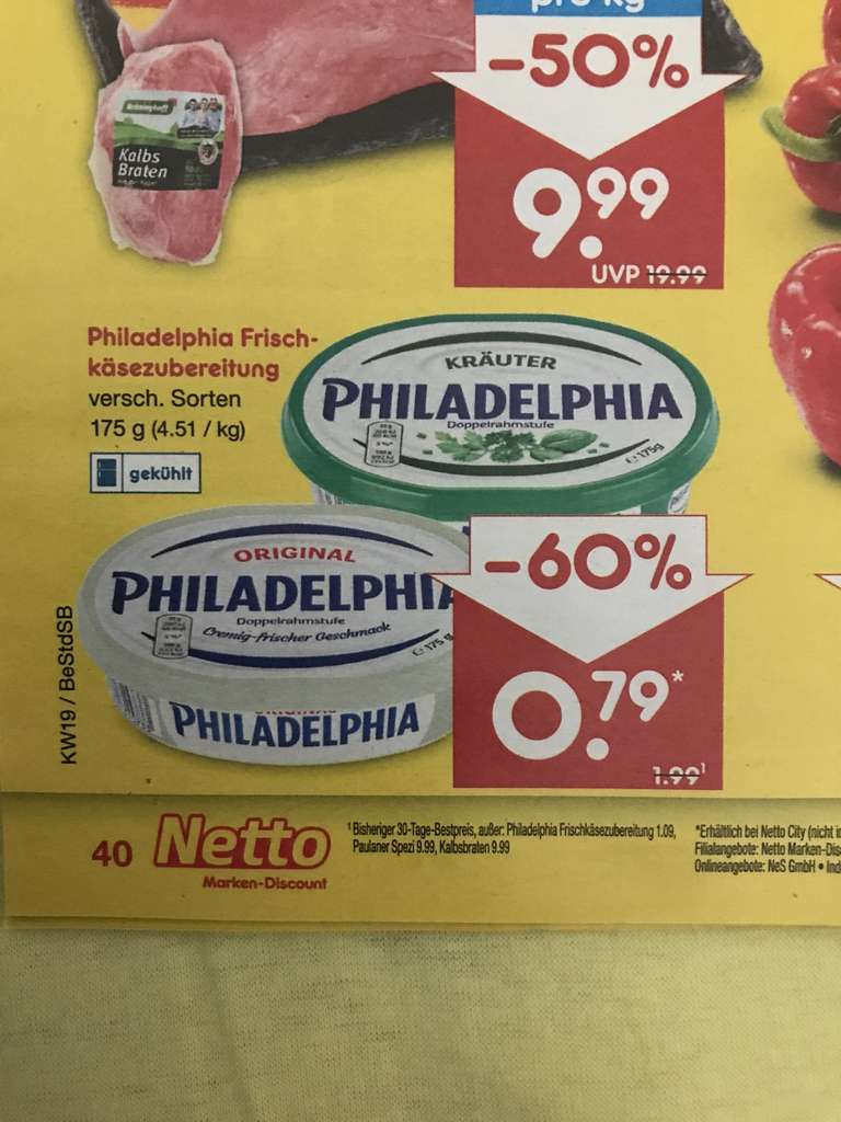Philadelphia nur 79 Cent bei netto am 11.5.24