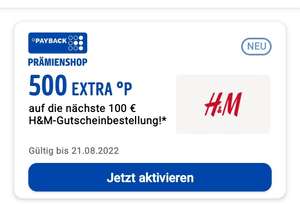 Payback Prämienshop - in 50€/100€ H&M einlösen - 200/500 ⁰ Punkte zusätzlich kassieren