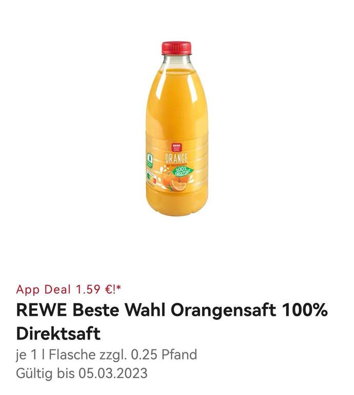 100% Orangen Direktsaft COUPON in der REWE App