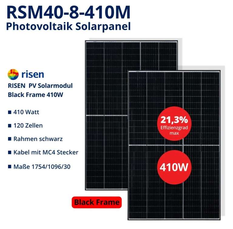 Balkonkraftwerk Set 2x RISEN Solarpanels 410W (820W) + DEYE SUN800 Mikrowechselrichter (drosselbar auf 600w)