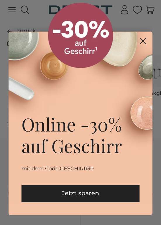 Geschirr bei DEPOT –30% für Newsletter abonniert, jetzt zuschlagen at DEPOT
