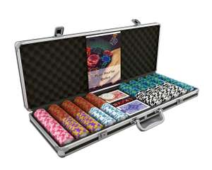 Bullets Playing Cards - Pokerkoffer Carmela - Pokerset mit 500 Clay Pokerchips -inkl. Keramik Dealerbutton, Doppelpack Pokerkarten