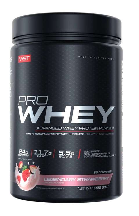 4,5kg (5x 900g) Vast Pro Whey - Legendary Strawberry (Whey Protein Konzentrat & Isolat, 76% Protein, MHD 11/24)