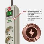 [Amazon Prime] Brennenstuhl Eco-Line 6-Fach Steckdosenleiste mit Überspannungsschutz, Berührungsschutz, Schalter, 1,5m Kabel in PC-Grau