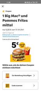 [Personalisiert] McDonald's App - 1x Big Mac oder Hamburger Royal TS + 1x mittlere Pommes
