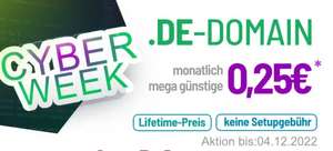 Do.de – Cyberweek .de Domain dauerhaft für 0,25 € / Monat (Lifetime-Preis) - Mindestlaufzeit 12 Monate