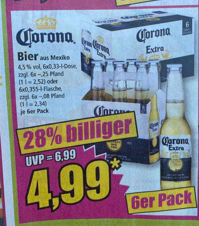 [Norma]Corona Extra Bier, Sixpack Glas oder Dose