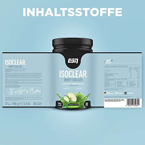 (AMAZON) ESN ISOCLEAR Whey Isolate Protein Pulver, Green Apple, 908 g, Clear Whey