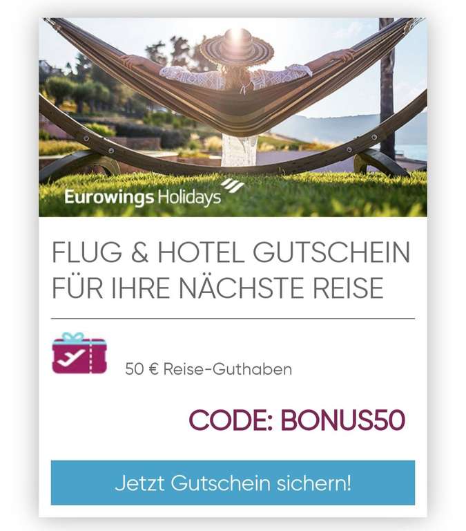 Eurowings 50 Euro Gutschein (500€ Mindestbetrag)