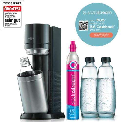SodaStream Wassersprudler DUO Vorteilspack Titan mit 2 Karaffen & 1 PET- Flasche + 15€ Cashback
