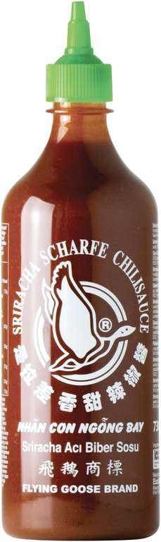 Große Flasche FLYING GOOSE Sriracha scharfe Chilisauce - scharf, grüne Kappe (1 x 730 ml) (5,09€ möglich) (Prime Spar-Abo)