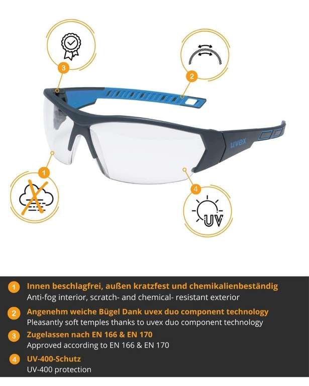 Uvex Schutzbrille i-works 9194, kratzfest, beschlagfrei, Sicherheitsbrille, Arbeitsschutzbrille mit UV-Schutz, anthrazit-blau/klar, PRIME