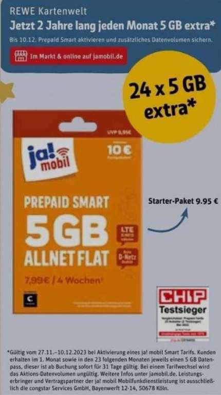Ja Mobil Prepaid Starterset nur 2,99 Smart 5 GB plus 5GB 24 Monate gratis
