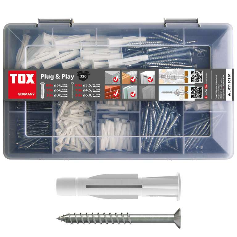 TOX Sortimentskoffer Plug & Play Dübel Set mit Allzweckdübel TRIKA und Schrauben, 320tlg. (Amazon Prime)