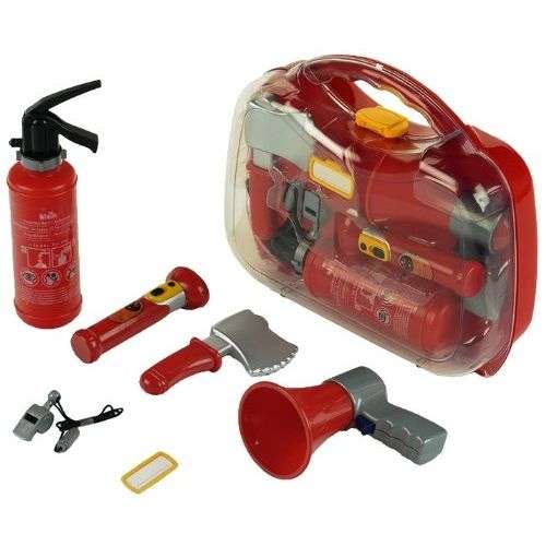 Theo Klein - Feuerwehrkoffer 8982 - 7-teiliges Set / Batterien benötigt / Feuerlöscher mit Wassersprühfunktion
