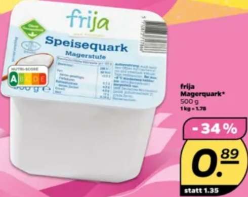 [Netto Scottie] Preissturz: Speisequark Magerstufe je 500g für 0,89€ | 28.08.-02.09.