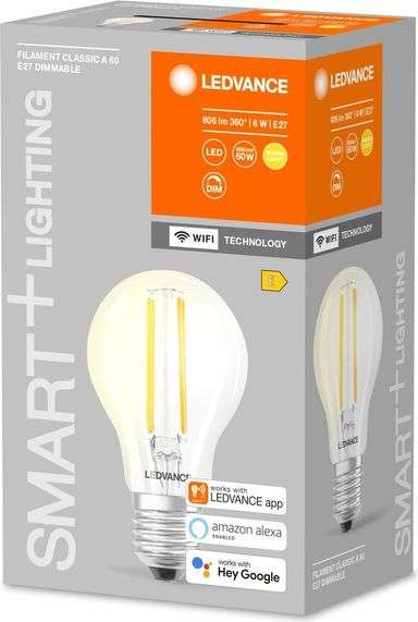 Ledvance LED-Lampe Smart+ Filament WiFi Classic A 60 E27, dimmbar Set mit 12 Stück