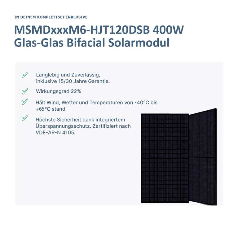 Photovoltaikanlage - Komplettsystem 10,44KW Glas-Glas Bifacial 435 Module + 10 KW Huawei Speicher + Kostenloser Versand