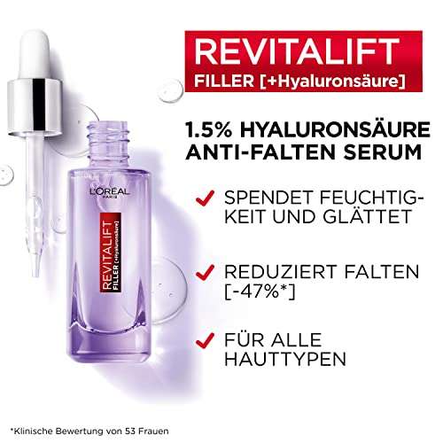 [Ladealz] L'Oréal Paris Hyaluron Serum, Anti-Aging Gesichtspflege, Mit 1,5% purer Hyaluronsäure und Vitamin C, Anti-Falten Serum