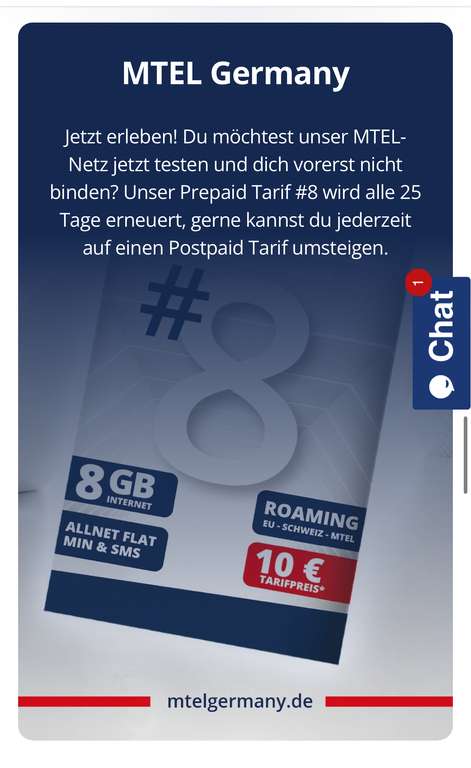(Urlaubs-Simkarte) MTEL Prepaid (vodafone LTE Netz) 8 GB: In Deutschland, der EU, Großbritannien, der Schweiz und MTEL Zone (Balkan)