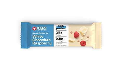 [PRIME/Sparabo] MaxiNutrition Classic Protein Bar White Chocolate Raspberry, 24x40g Proteinriegel, 50% Eiweißgehalt, 20g Protein/Riegel