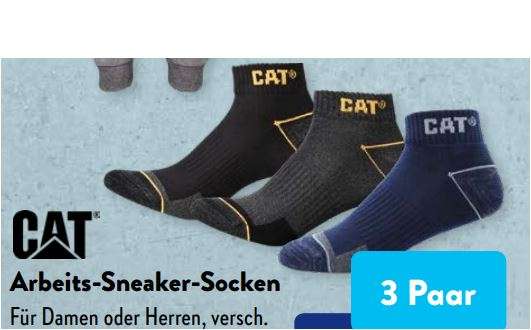 CAT Arbeits-Sneaker-Socken für Damen oder Herren, versch. Farben, der 3er-Pack für 4,99 Euro [Aldi Süd]