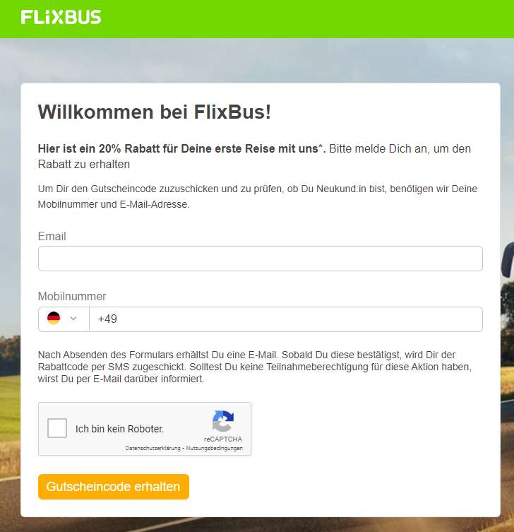 [Flixbus] 20% Rabatt auf die erste Reise mit Flixbus (Neukunden)