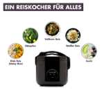 Reishunger Reiskocher schwarz und weiß / 500W / 1,2 Liter / für bis zu 6 Personen / Warmhaltefunktion / Dämpfeinsatz