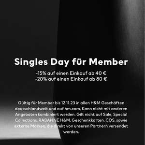 [H&M Member] Singles Day: 15% Rabatt ab 40€ // 20% Rabatt ab 80€