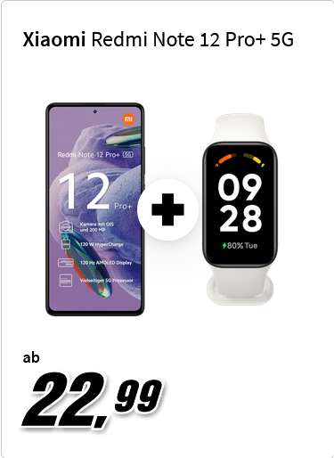 O2/Vodafone Netz: Xiaomi Redmi Note 12 Pro+ & Redmi Smart Band 2 mit Vertrag ab 433,70€ Gesamtkosten (Idealo: 387,50€)