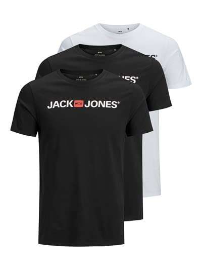 JACK & JONES Male T-Shirt 3er-Pack *prime* (Schwarz, Blau & Weiß) XS-L